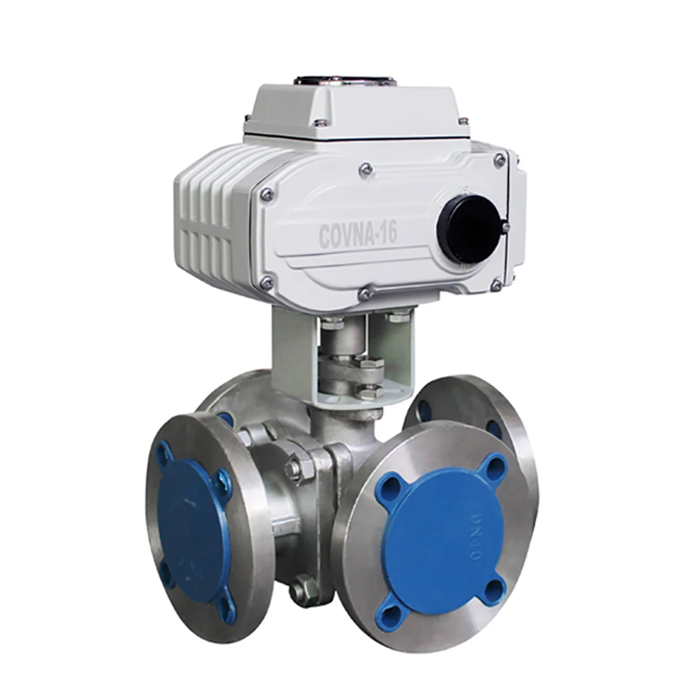 DN50 2 Inch PN16 High Pressure 12V DC 4 Way T Port Stainless Steel Electric Actuated Flange Ball Valve