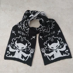 Devil Cat Scarfs Second Yuan Punk Y2k Japanese Harajuku Street Winter Doublesided Knitted Thickened Warm Windproof Scarf Cosplay