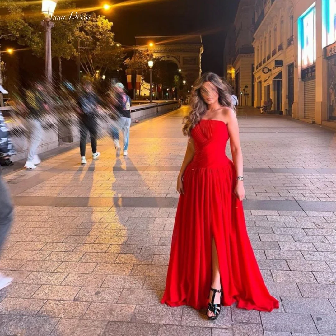 

Anna Custom Made Prom Dresses for Special Occasions Red Luxury Woman Evening Dress Tube Top Line A Elegant Party Dress Women