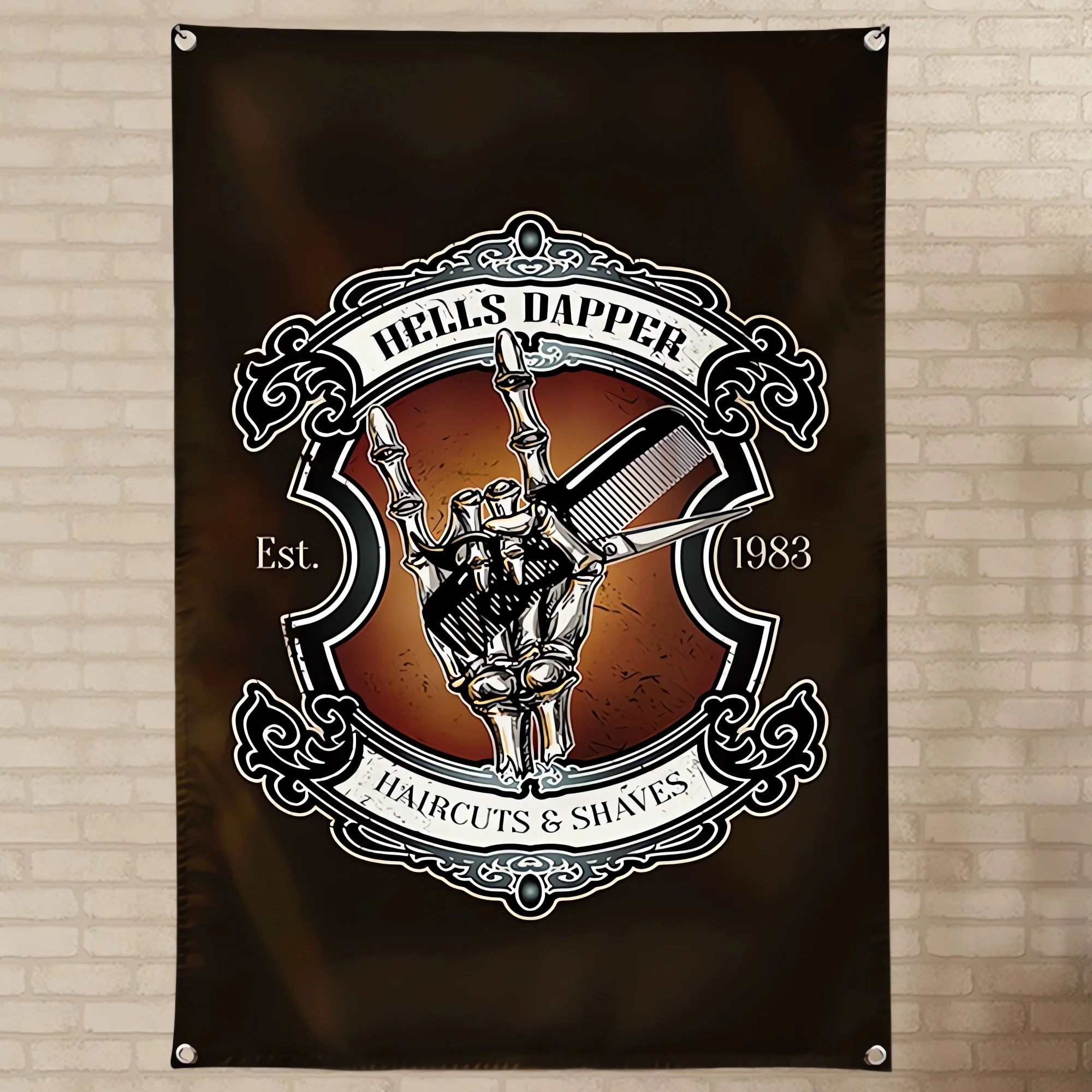 Haircuts & Shaves Posters Prints Vintage Hair Salon Tattoo Flag Haircut Poster …