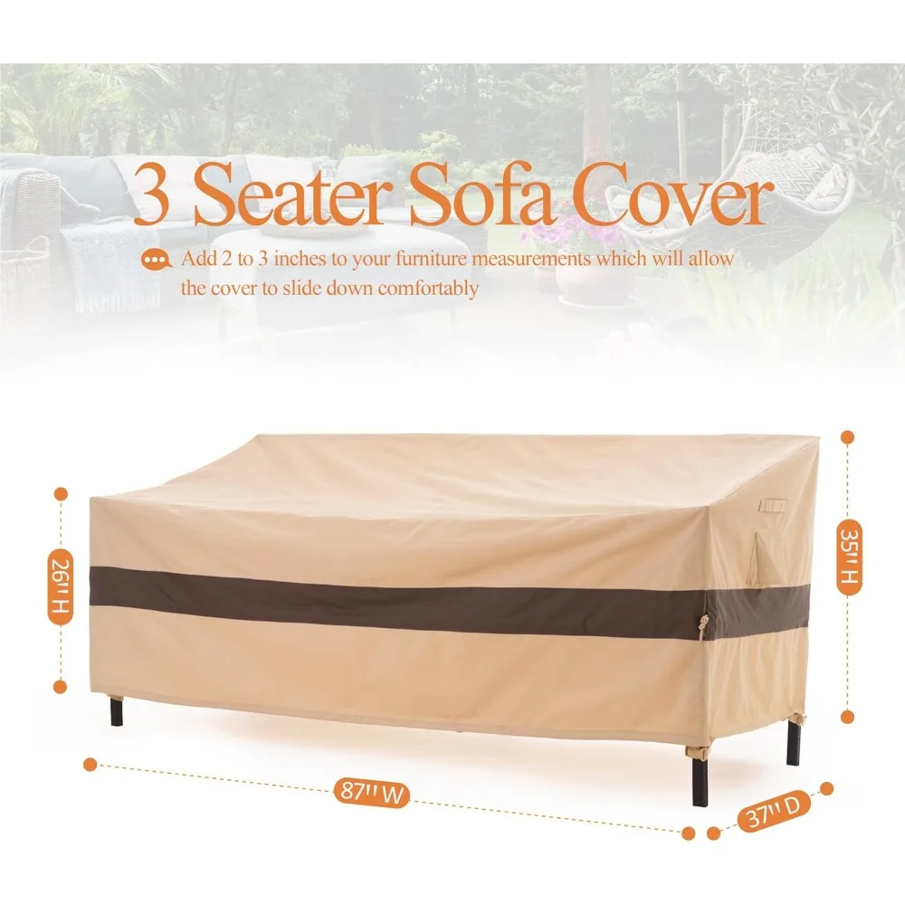 WJ-X3 غطاء أريكة خارجي بثلاثة مقاعد، غطاء أريكة فناء عالي التحمل، غطاء أريكة خارجي مقاوم للماء، تصميم مقاوم للرياح العالية لـ P