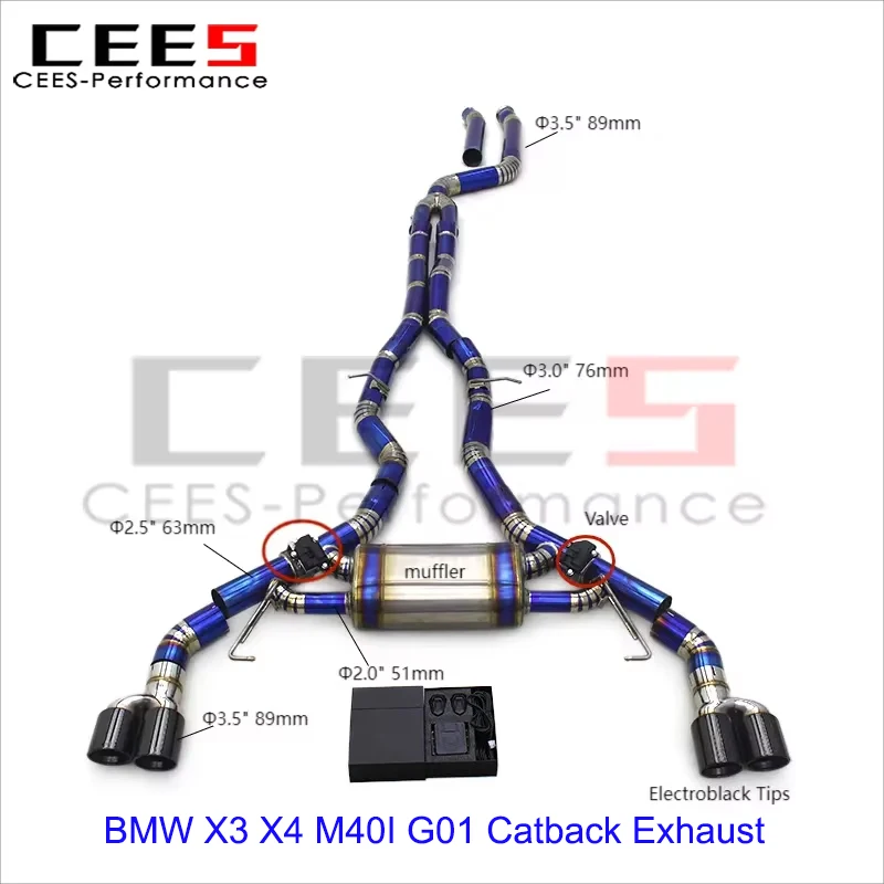 

CEES Racing Car Exhaust Pipes Muffler for BMW X3 X4 M40I G01 3.0T 2014-2023 Valvetronic Catback Exhaust System