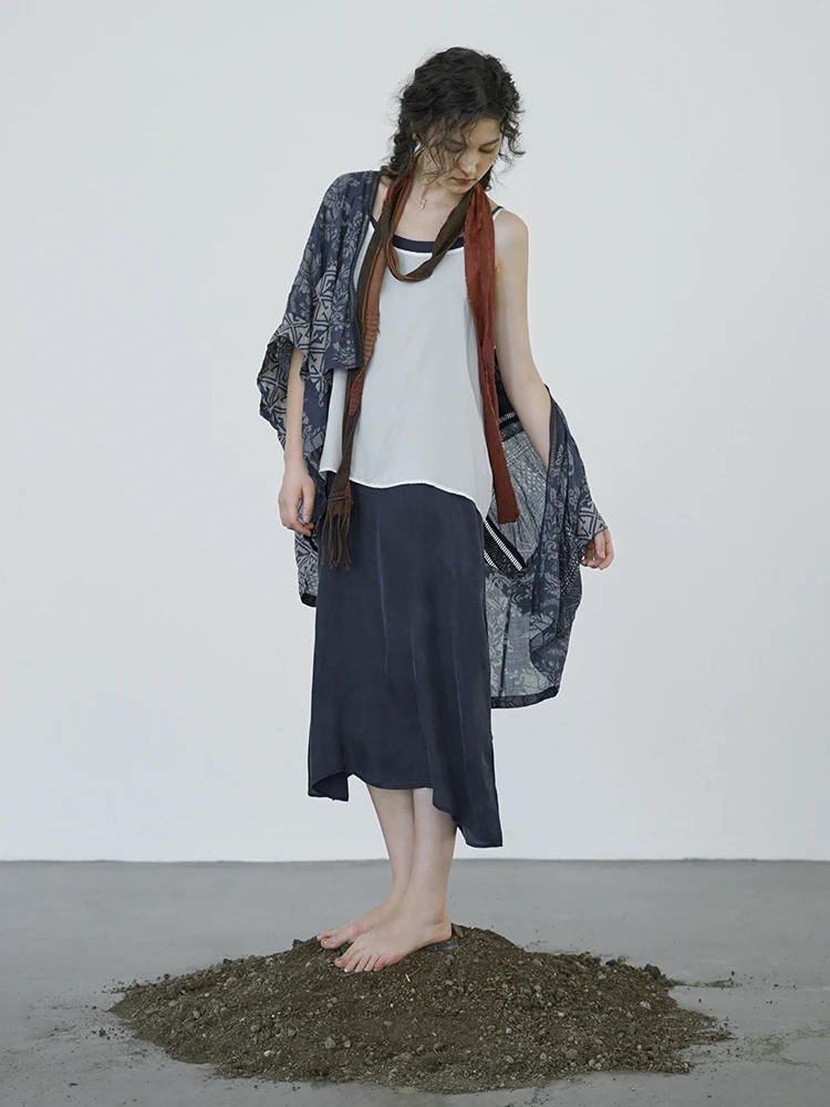 

Синий индиго свободный женский кардиган с V-образным вырезом, дышащий, премиум-качество, оригинальный дизайн, хлопок, длинный рукав