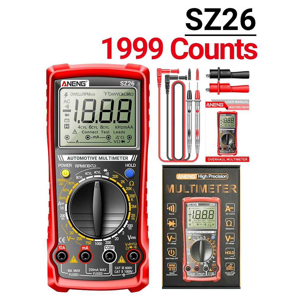 

Высокоточный цифровой мультиметр SZ26 0-1000 В, 1999 г., счетчик напряжения переменного/постоянного тока, постоянный ток, автомобильный мультиметр, тест сопротивления диода