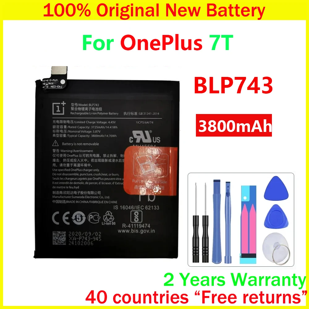 

New Original BLP743 Battery For Oneplus 7T One Plus 7T 3800mAh Replacement Batteries With Free Tools