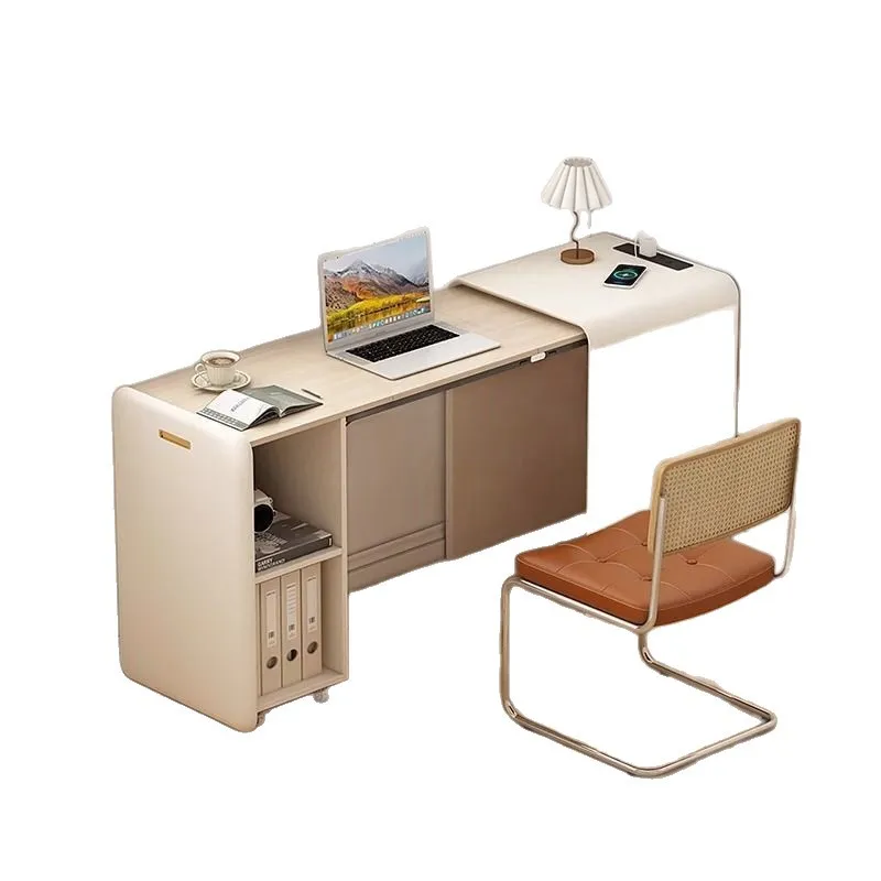 

Cream wind foldable invisible solid wood desk bookcase integrated household bedroom bedside computer storage cabinet