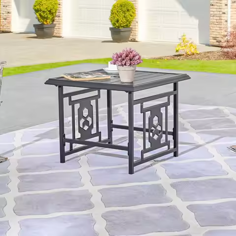 Patio Umbrella Side Table Stand Steel with 1.57" Hole Outdoor Coffee Bistro Deck Garden Pool, Black