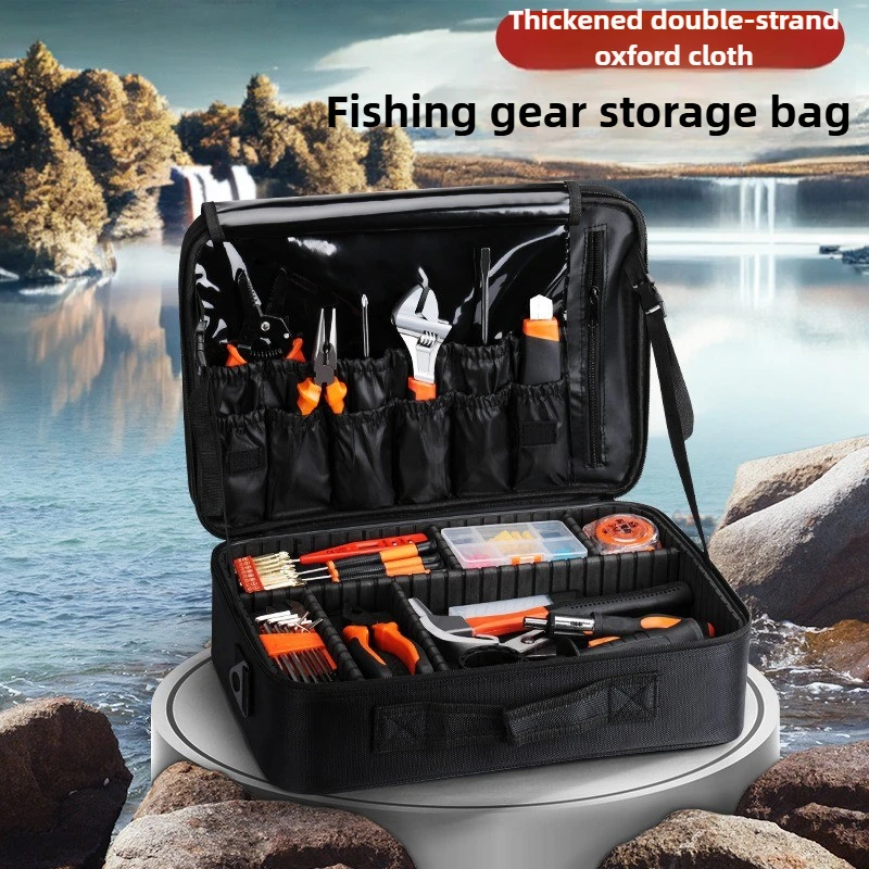 

Large portable three-stage tool kit, manual tools, Oxford repair tool kit, storage travel bag, work makeup bag, fishing bag