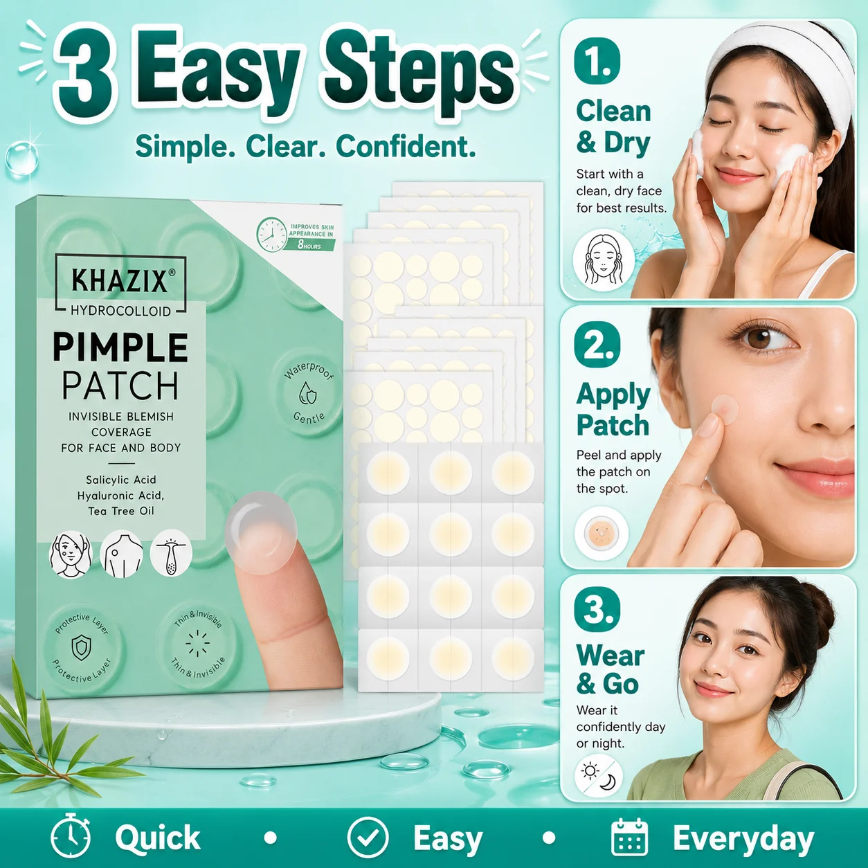 Pimple Acne Patches Hydrocolloid Facial Spot Stickers for Blemish Cover Night Use Daily Skin Care