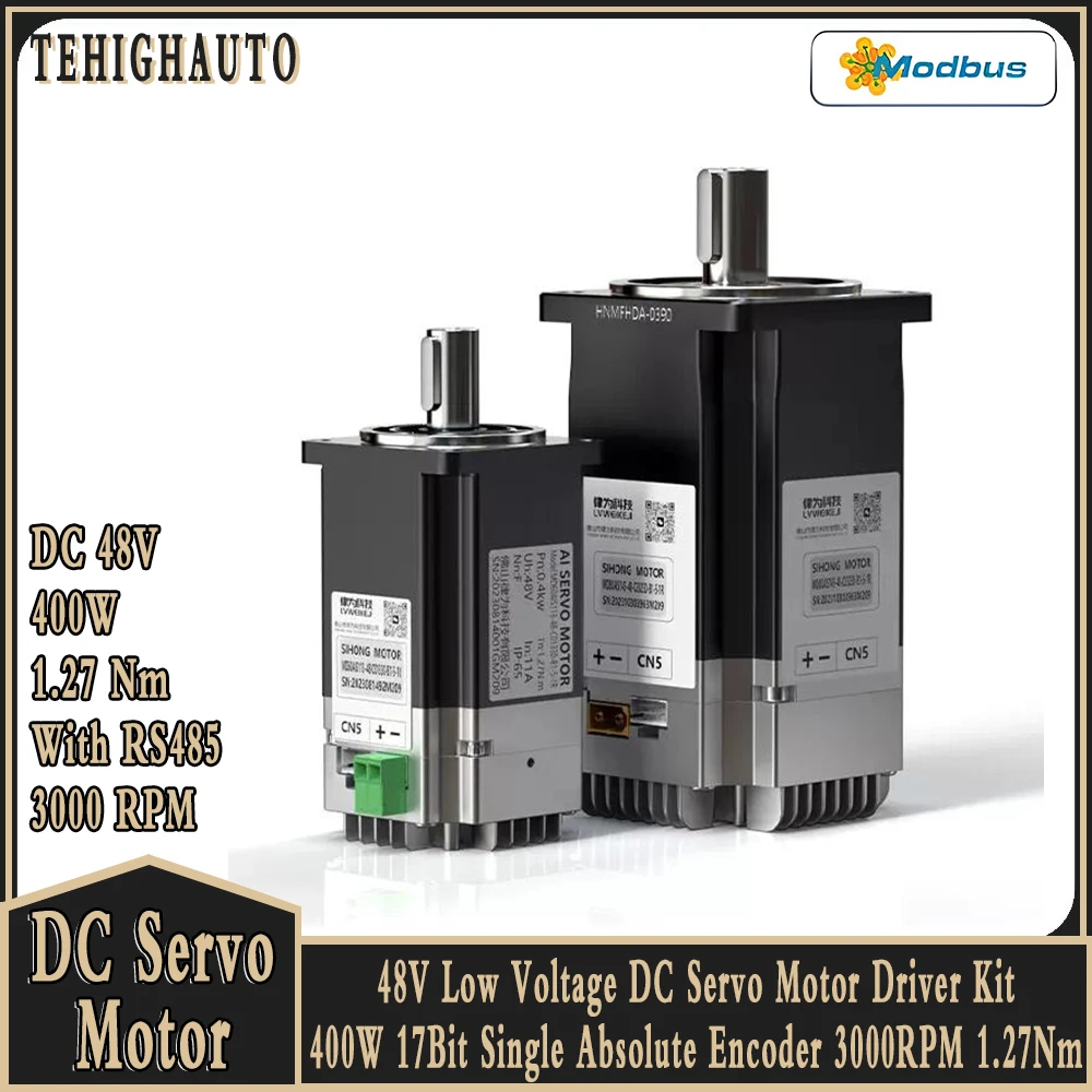 Servo Motor cc com Codificador Absoluto Acionamento Integrado Tudo em um 400w Baixa Tensão 60 mm 1.27nm 48v 17bit 3000rpm Rs485