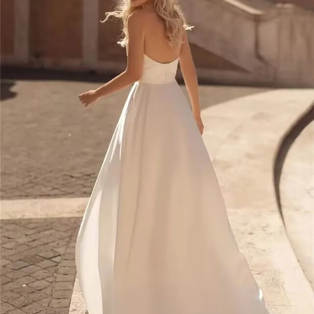 Vestidos de novia de satén sin tirantes para mujer, trajes de novia con abertura lateral alta y espalda descubierta, elegantes