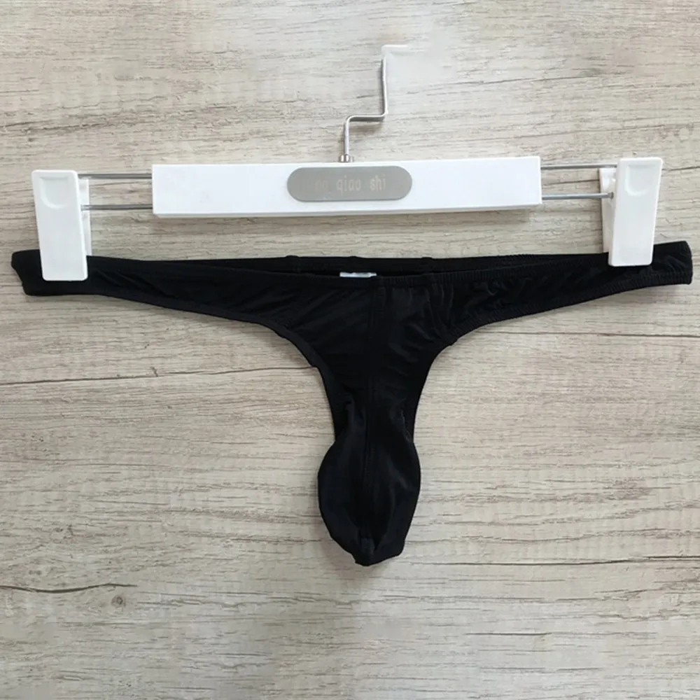 

Men Briefs Sexy T-Back Breathable Ice Silk Comfortable Stretch Thong Briefs Solid Color Pouch U Convex Underwear Male Underpants