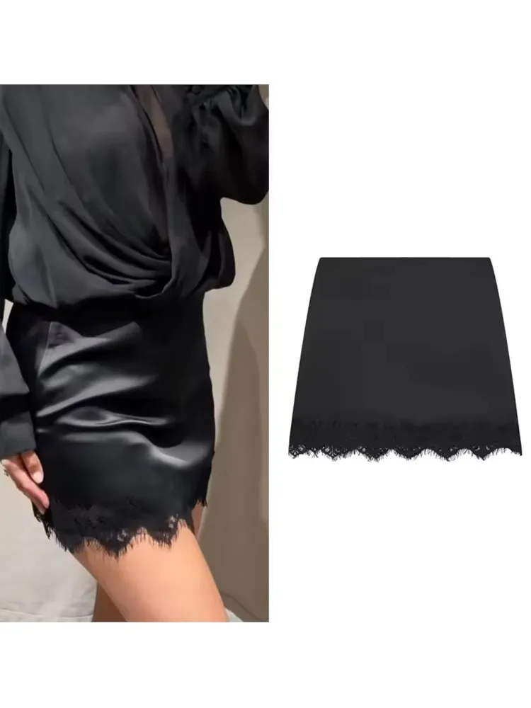 المرأة الربيع الصيف التباين الدانتيل تنحنح تنورة عالية الخصر المرأة Skort أنيقة الجانب البريدي التنانير النسائية #1