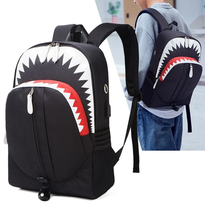 

High quality Night Luminous Backpack USB Charging Shark Laptop Backpack Students Chest Bag Teenager School Bags men's Travel Bag