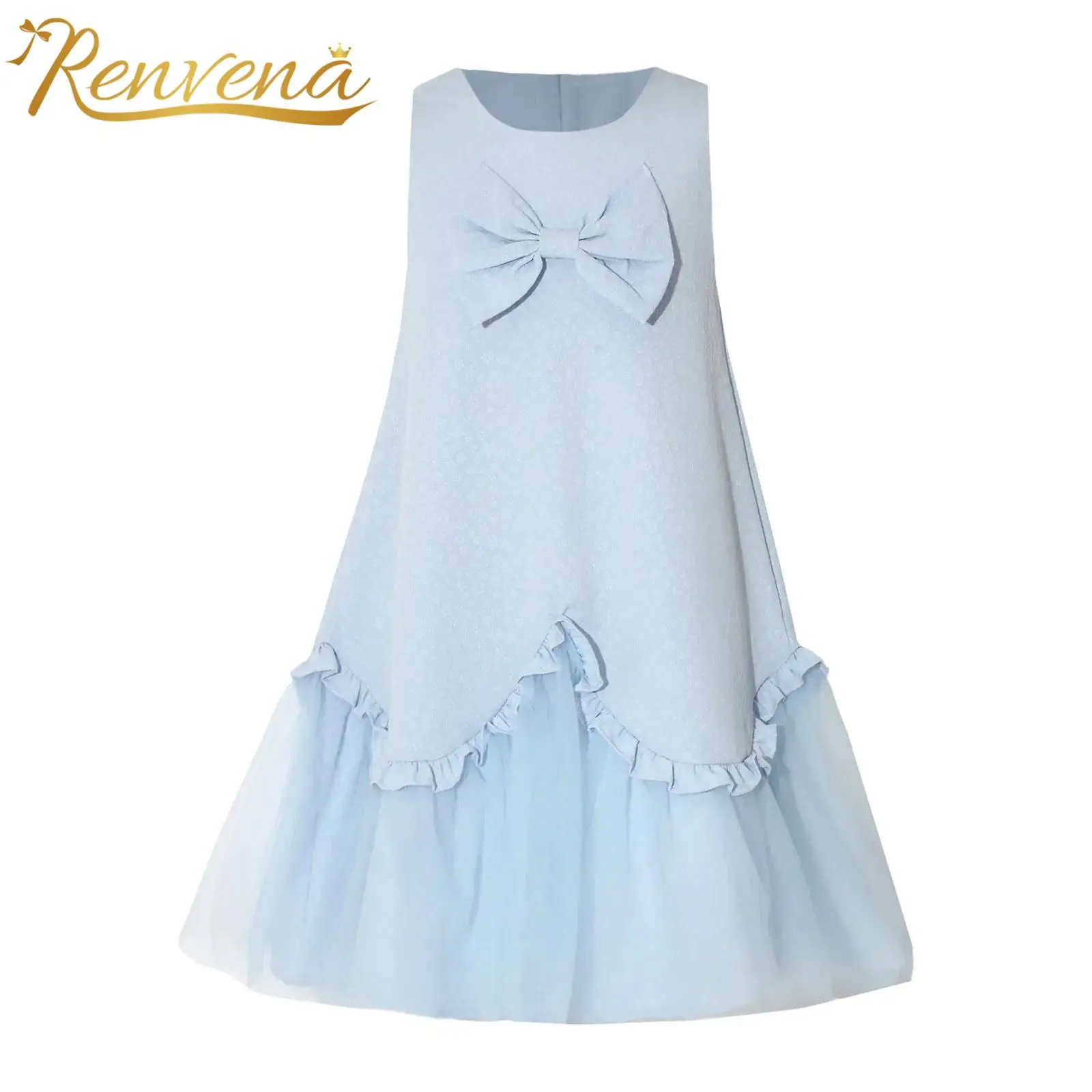 

Summer Flower Girl Clothes Kids Birthday Party Dresses for Girls Cute Bow Ruffle Tulle Princess Dress Wedding Pageant Dress