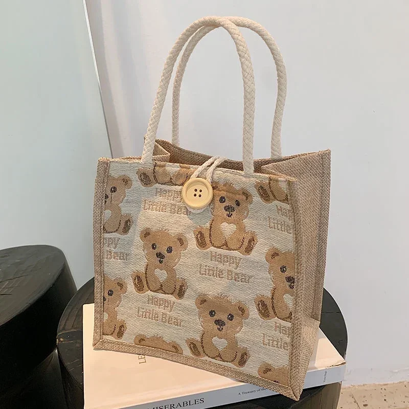 Cartoon Cute Bear Canvas Bag Portable Shopping Bag Large-capacity Students Women Eco Tote Bag Travel Shoulder Cloth Handbag