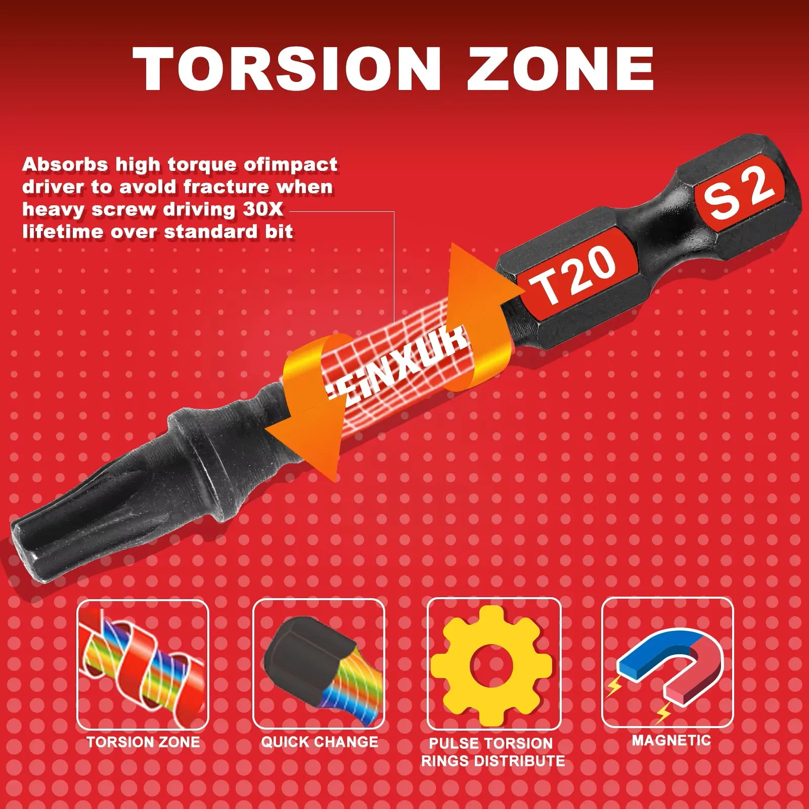 Geinxurn 2In S2 Magnetic T20 Torx Bits With Base, Motorcycle Repair Tools&Suitable for Motorcycle Maintenance - view 3