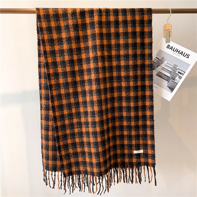 Women Plaid Scarf Winter Cashmere Imitation New Thick Warm Long Tassel Shawl Fashion Vintage Bufandas Panuelos Wrap Hijab Muslim