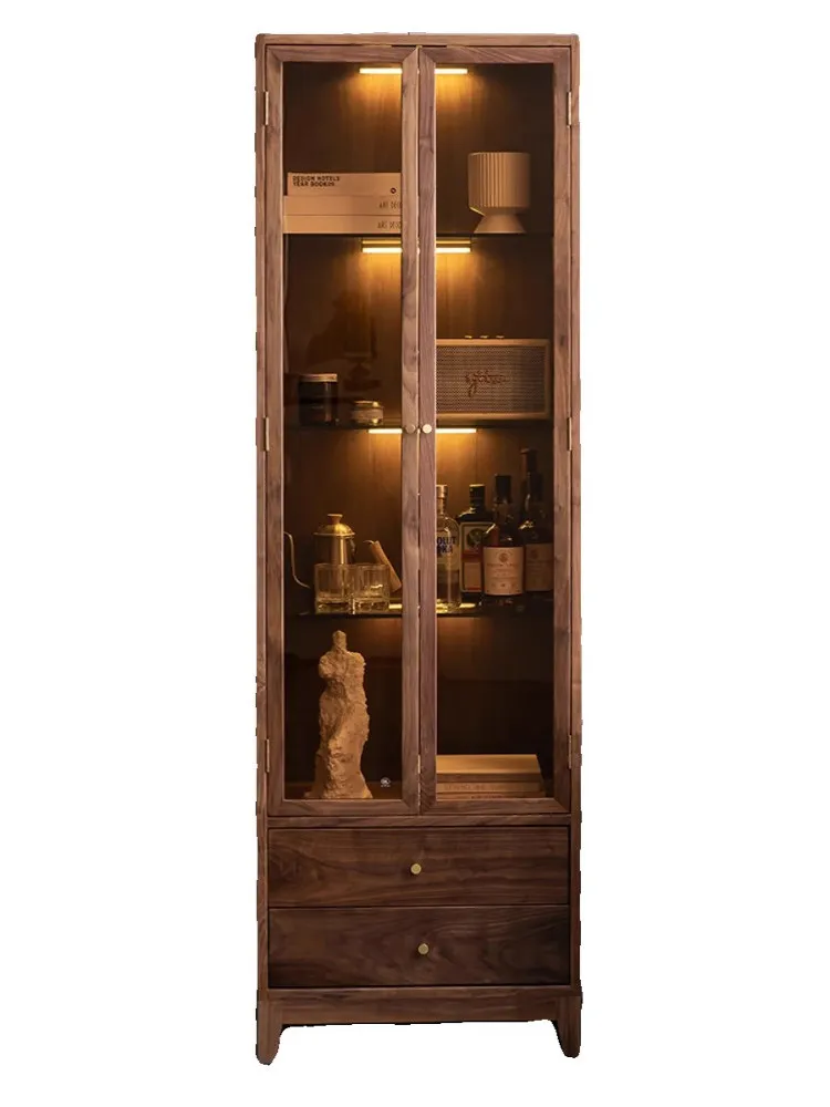 

Glass, double doors, wine cabinet, black walnut, dining side, living room, storage, all solid wood