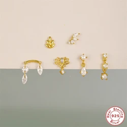 AIDE 925 Sterling Silver Cubic Oxygen Zircon Stud Earrings for Women Flat Ear Bone Piercing Earrings Studs Pendientes Jewelry