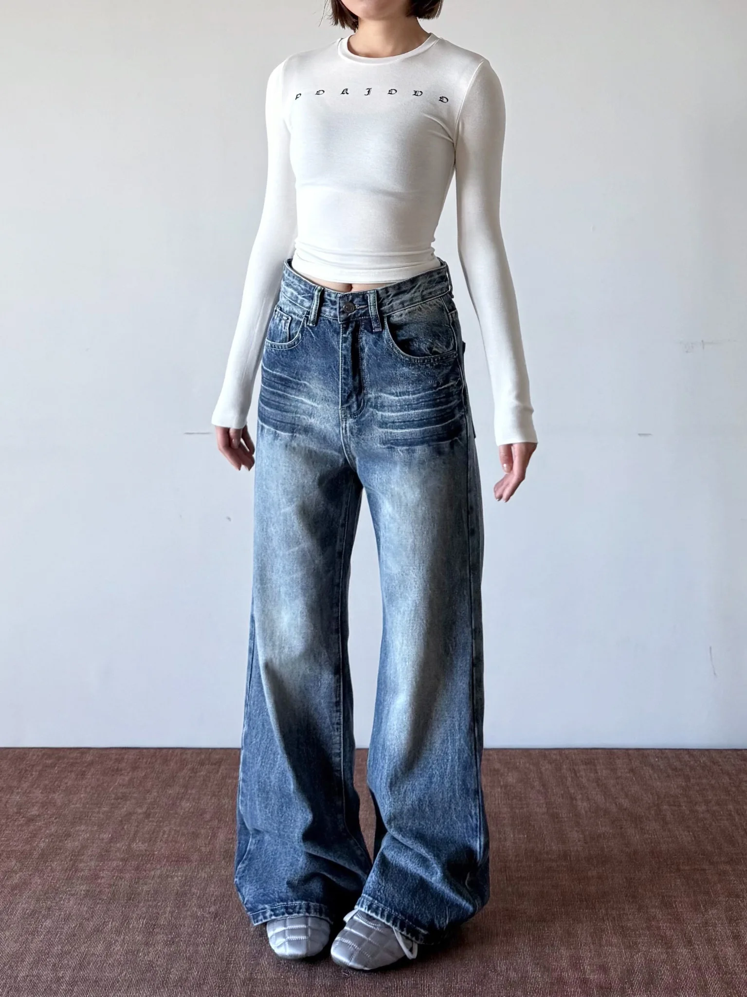 

Синие джинсы American Sle в стиле ретро с завышенной талией Cleanfit, расклешенные прямые широкие брюки для мужчин и женщин