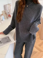 Seoulish 2025 Autumn Winter New Split Women's Sweater Sets Fashion Solid Color Knitted Sweaters Casual Pants Two-piece Sets - Image 5