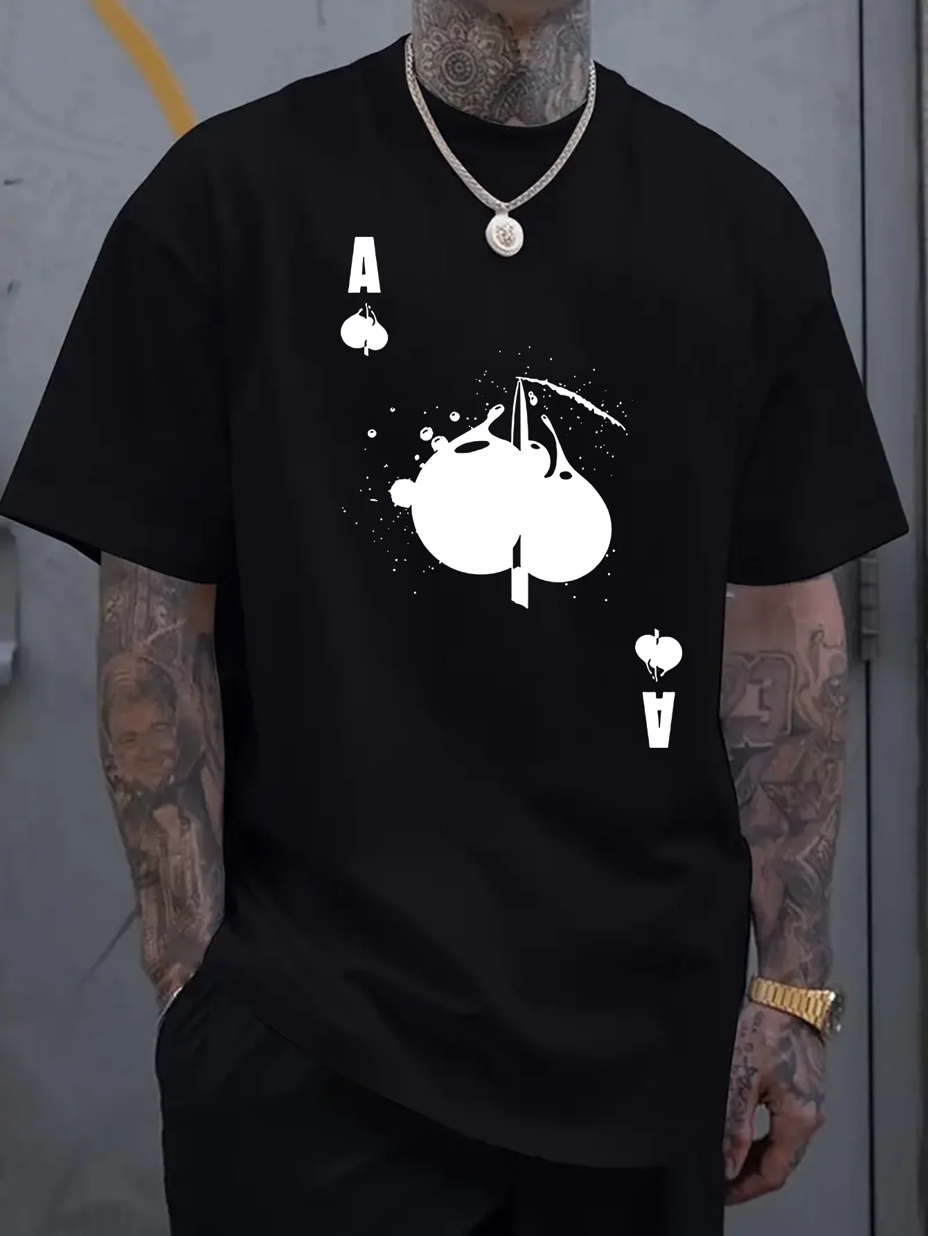 

Летняя мужская повседневная футболка из чистого хлопка с принтом красного персика и эластичным круглым вырезом в уличном стиле