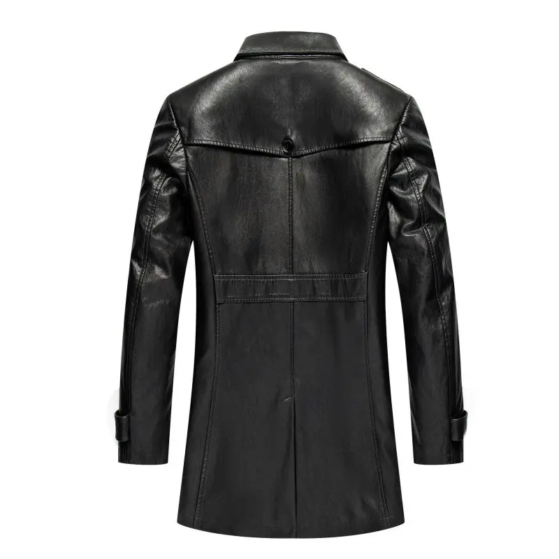 2023 Autumn/Winter Youth Men's Korean Edition Mid Length Leather Coat