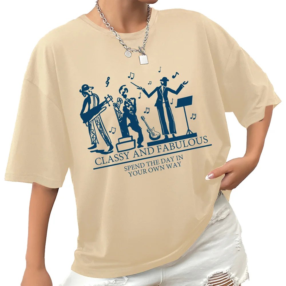 

2024 New Fun Band Letter printed women's T-shirt Soft loose women with a crew neck top for girls Oversized t-shirt