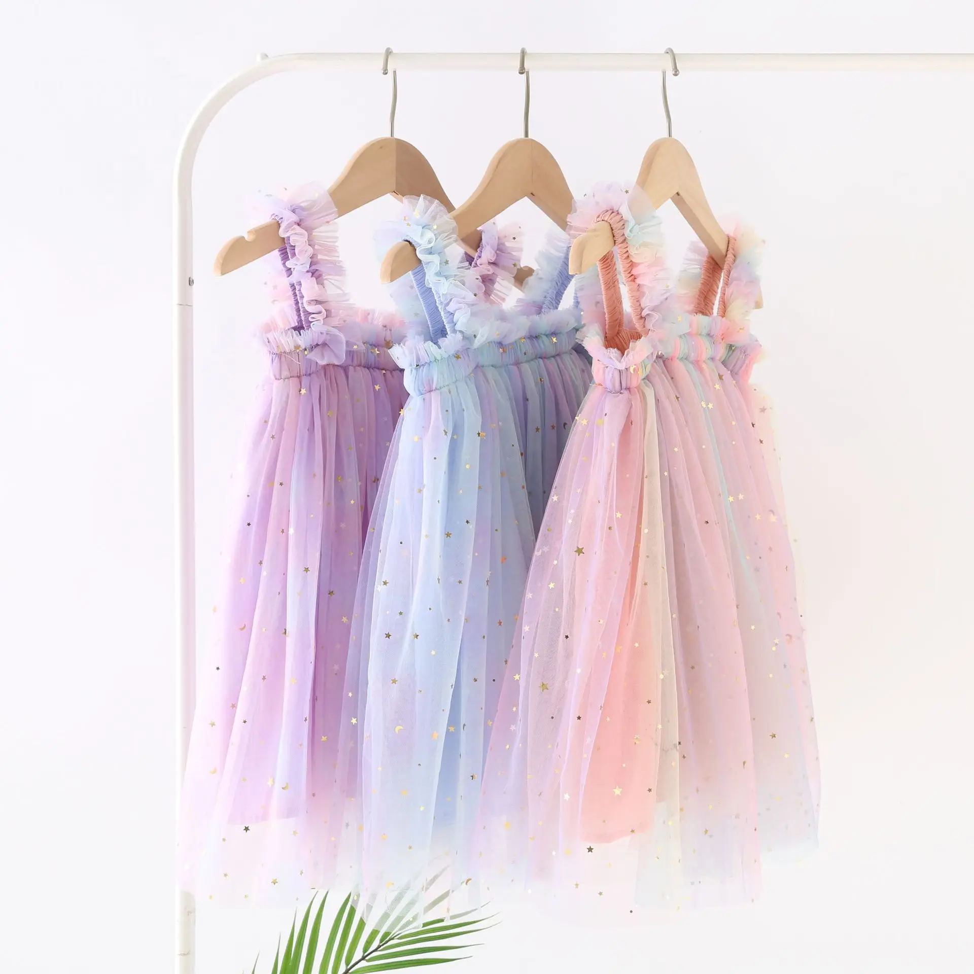 Summer Camisole Baby Dresses Sling Toddler Girls Mesh Skirt Sleeveless Rainbow Gauze Fluffy Skirt 0-6 Year Old image 2