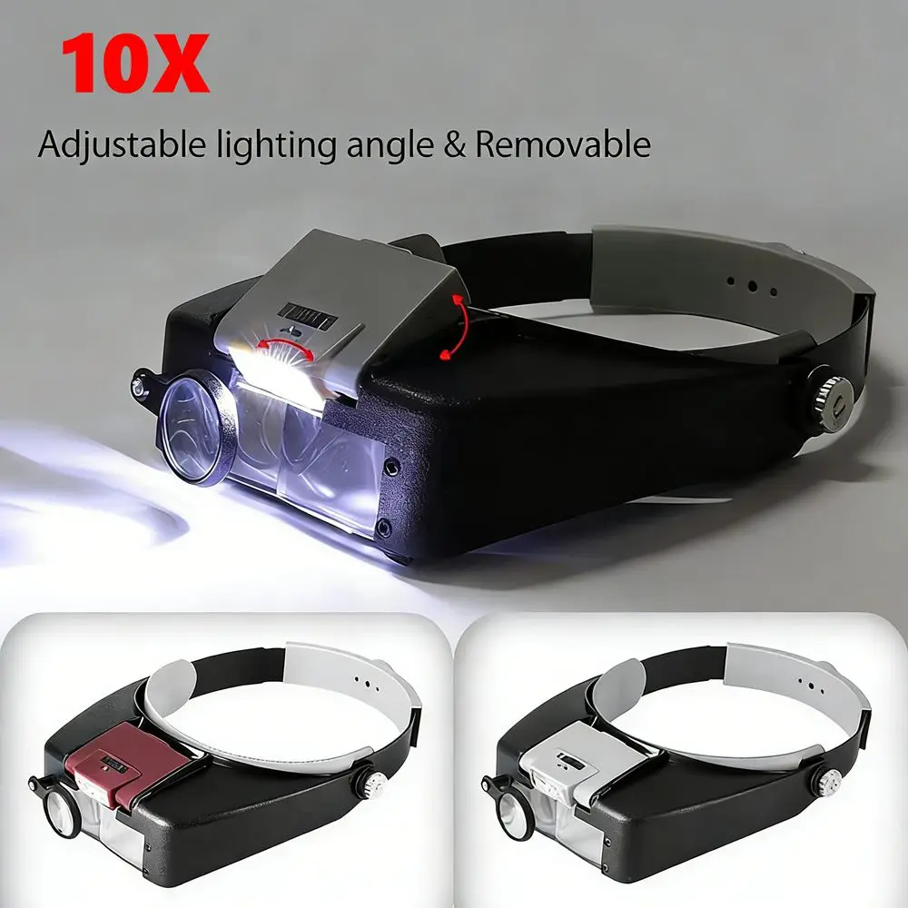 

Headband Magnifier with 2 LED Light Wearable Magnifier Adjustable Headband Lluminated Magnifier for Reading Jewelry Watch Repair