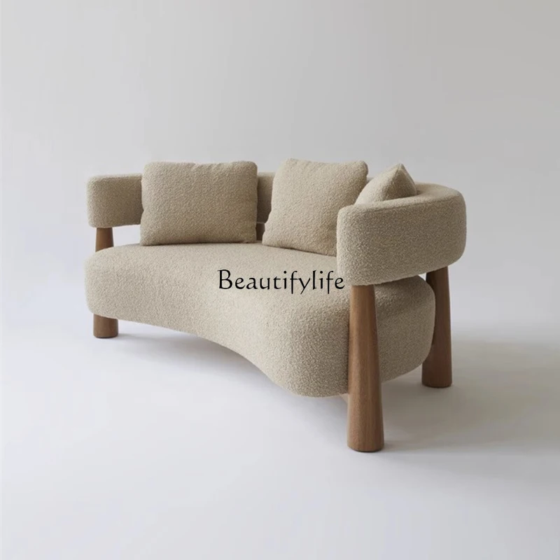 

3-Wabi Sandy Wind B & B Sofa Living Room Creative Special-shaped Reception Lamb Fleece Solid Wood