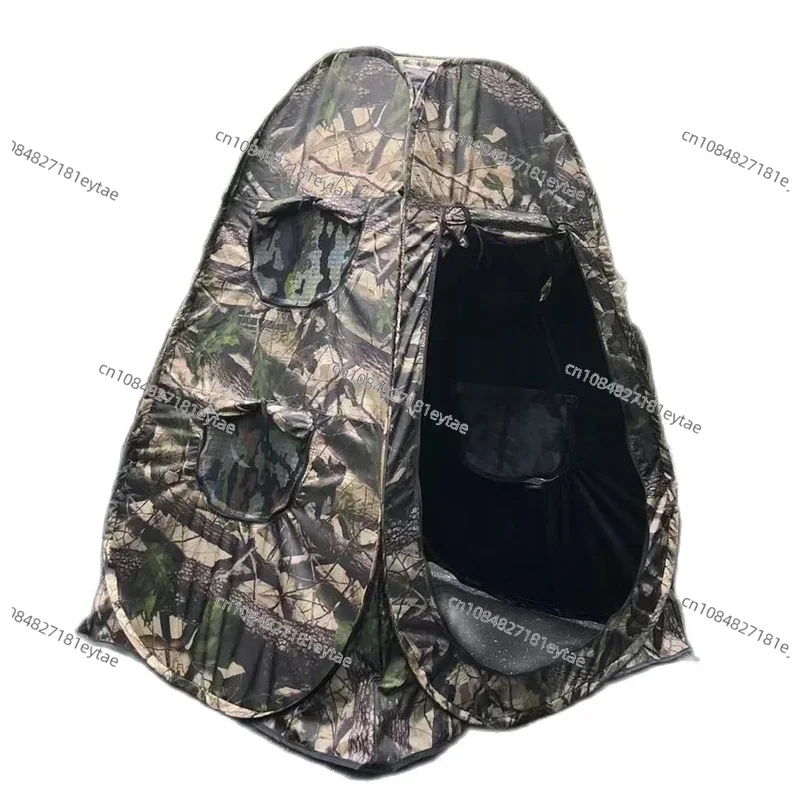 Single Person Pop Up Outdoor Photography Tent 3Sides 6Windows 360 Degree Watching Bird Portable Privacy Camouflage Black Caoted