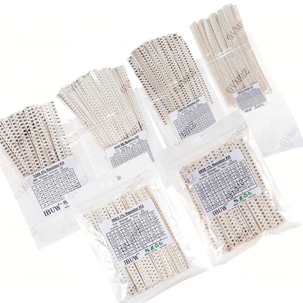 0201 0402 1% 5% SMD Resistor Assorted Kit 1R-1M 10K 100K 1K 100R Resistance Set DIY 0603 0805 1206