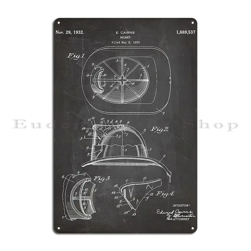 Firemans Helmet Patent Fire Fighter Art Black Chalkboard Metal Plaque Poster Vintage Cave Vintage Customized Tin Sign Poster