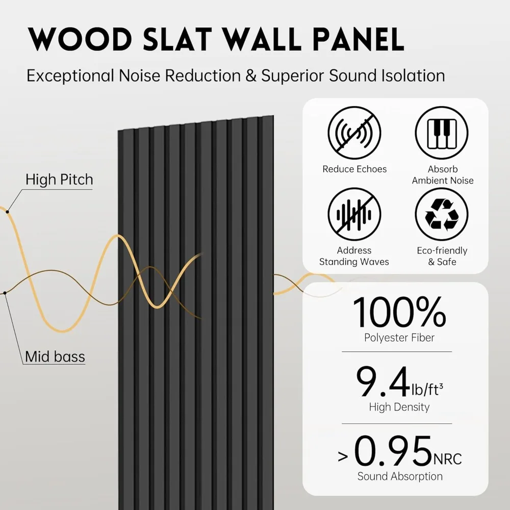 Panneaux en bois pour mur, paquet de 4, panneau mural à lattes en bois 3D 94,48 "x 7,87", panneau mural à lattes acoustiques pour décoration intérieure moderne, arrière-plan