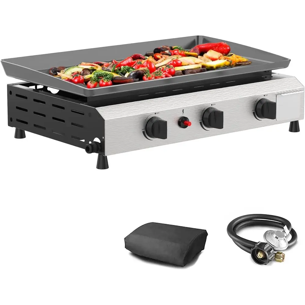 

3 Burner Outdoor Propane Griddle - 23.3 Inch, 30000 , Portable lat Top Gas Grill or Camping BBQ