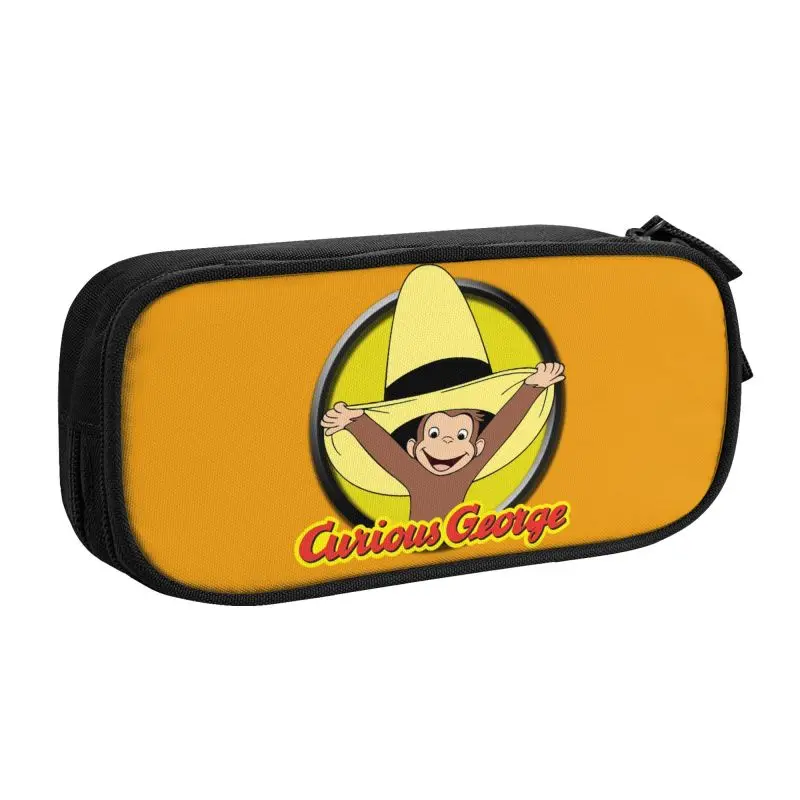 Custom Cute Cute Curious George Monkey Pencil Case for Girl Boy Large Storage Pencil Box School Supplies