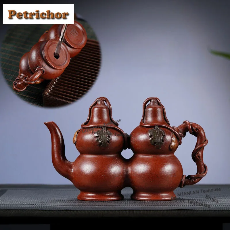 

280ml Exquisite Yixing Purple Clay Teapots Handmade Gourd Pot Raw Ore Red Mud Kettle Chinese Zisha Tea Set Craft Accessories