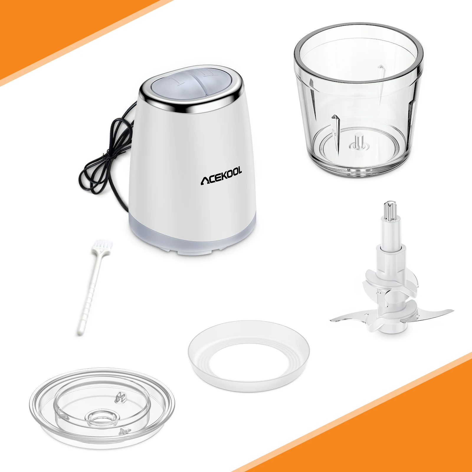 Mini robot culinaire américain avec bol en verre de 2.5 tasses, petit hachoir électrique, 2 vitesses, pour la viande, les fruits, poids kg, Pu123, 300W