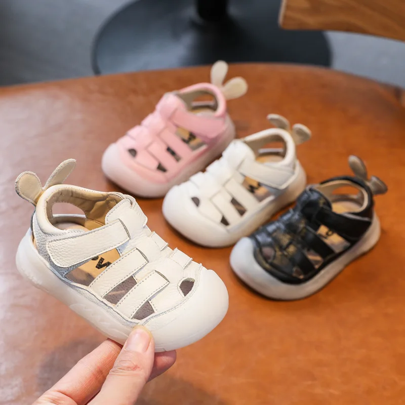 

Cow Leather Sandals For Baby Boys Summer Toe Protection Anti Slip Outsole Girls Shoes Breathable Genuine Leather First Walkers
