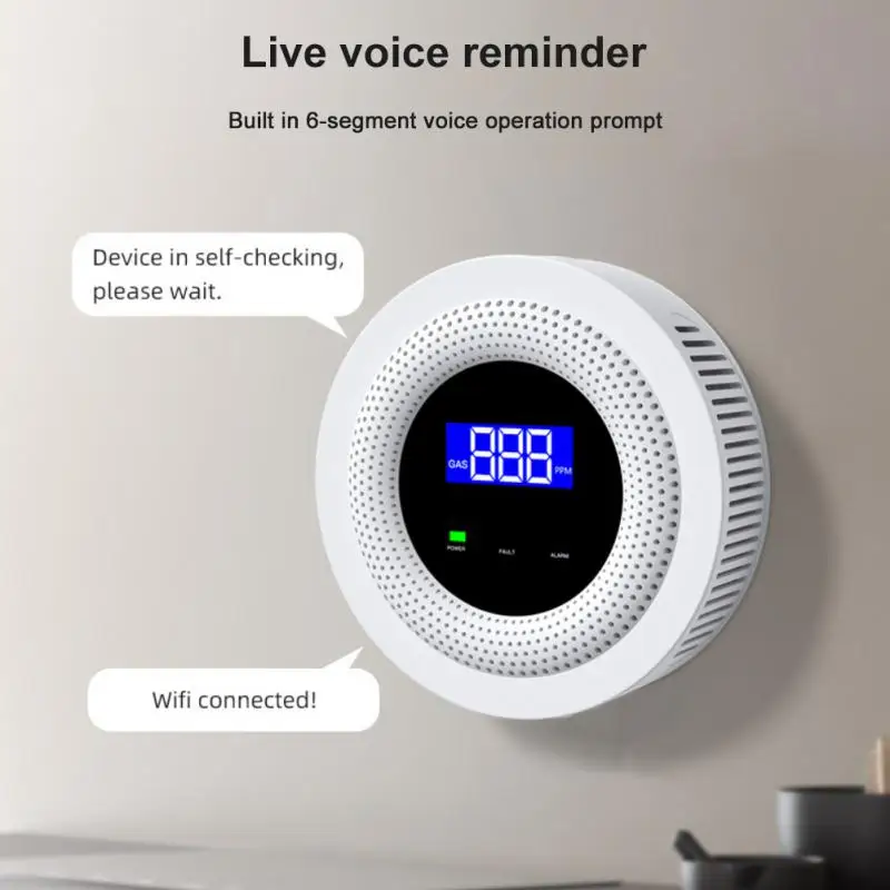 Tuya Wifi Gas Leak Sensor CH4 LPG Natural Gas Leakage Detector Alarm Fire Security Warn APP Message Push LCD Display Smart Life