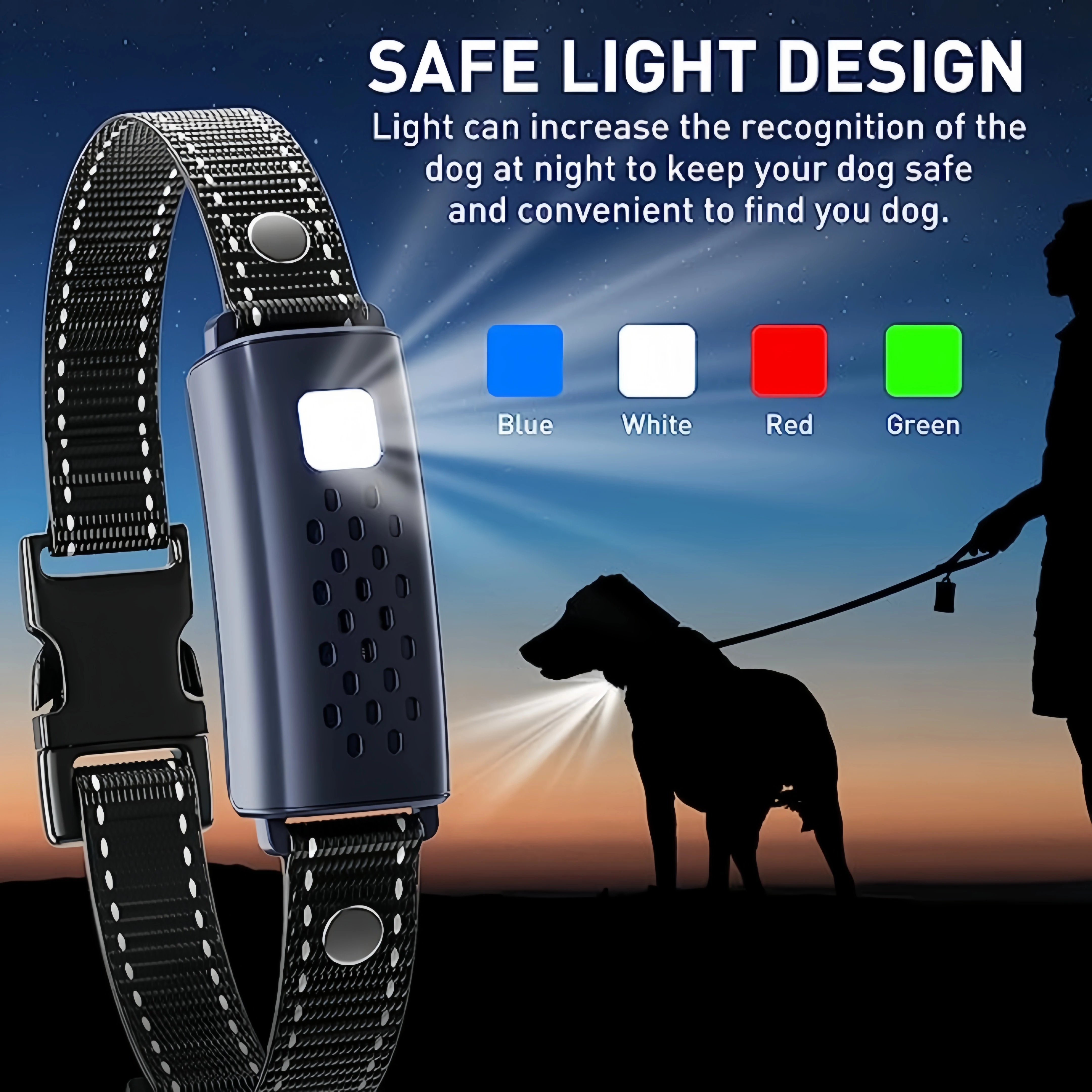 Dog Shock Collar with Flashing Light for Night Walks[2024 Edition],Dog Training Collar with Adjustable Pitch Beep,Vibration,Shoc