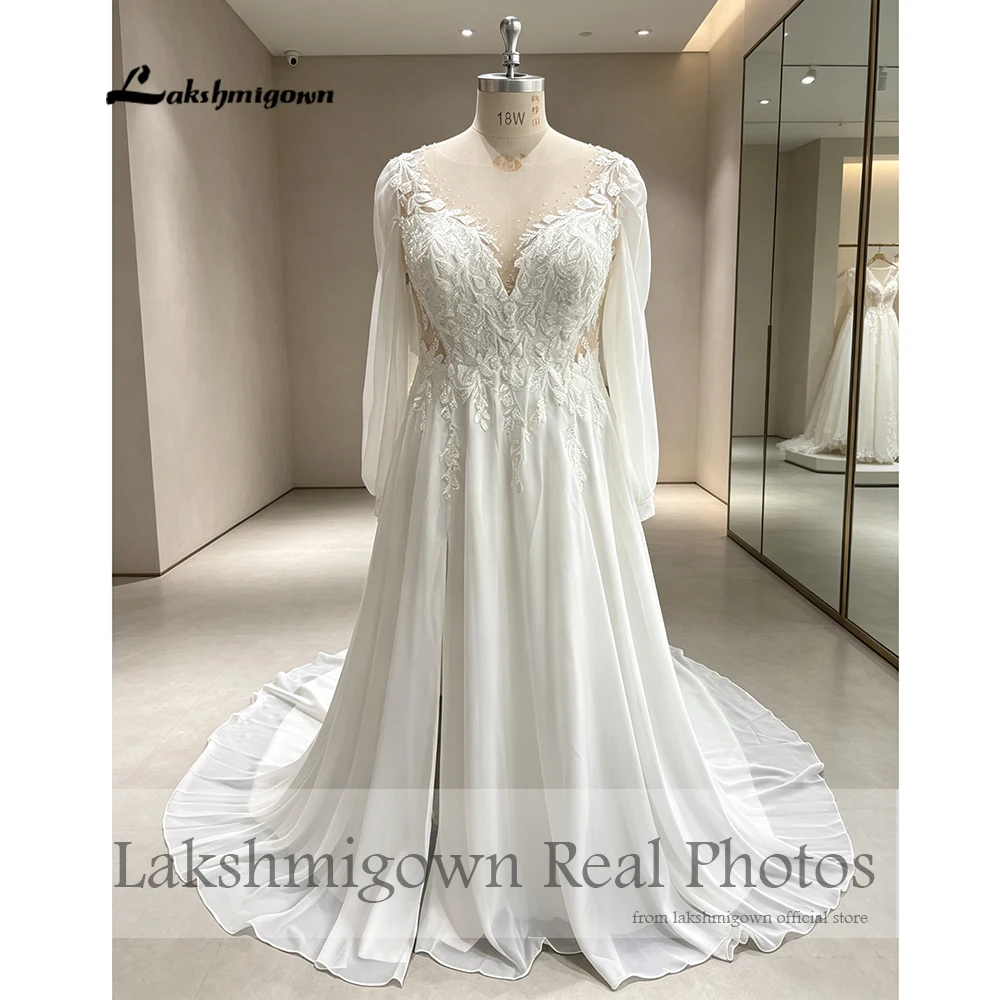 Lakshmigown Puffy Boho Langarm-Hochzeitskleider 2027 Echte Fotos Neu in Civil Perlen Spitze Strand-Brautkleider Maßanfertigung – Detail 5