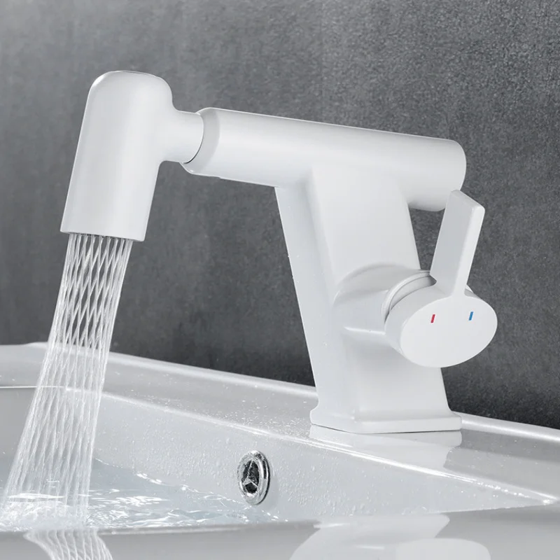 Multi Functional Pull Type Washbasin Faucet White 360 Rotary Bathroom  Hot&Cold Mixing Faucets