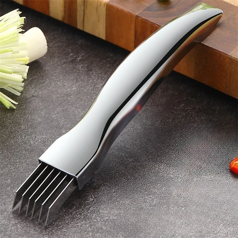 مفرمة طعام سريعة، بصل أخضر، سكين بصل أخضر مفروم من الفولاذ المقاوم للصدأ، سكين حرير أجاد المطبخ، تصميم مقبض منحني #2