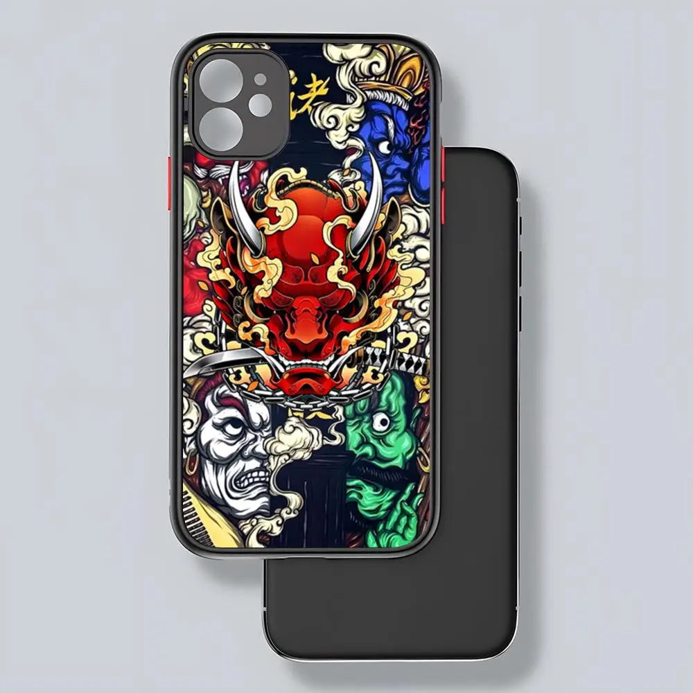 Samurai Hannya Mask Tattoo Phone Case Potdemiel Matte Transparent For 16 15 IPhone 12 11 13 Pro Max X XR X Back Cover