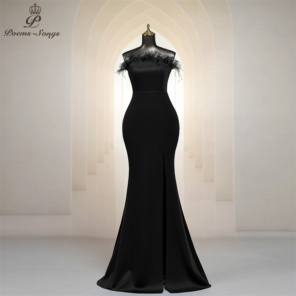 Elegant feather style black Evening dress vestidos formales vestidos de fiesta robe de soiree de mariage robe longue prom dress