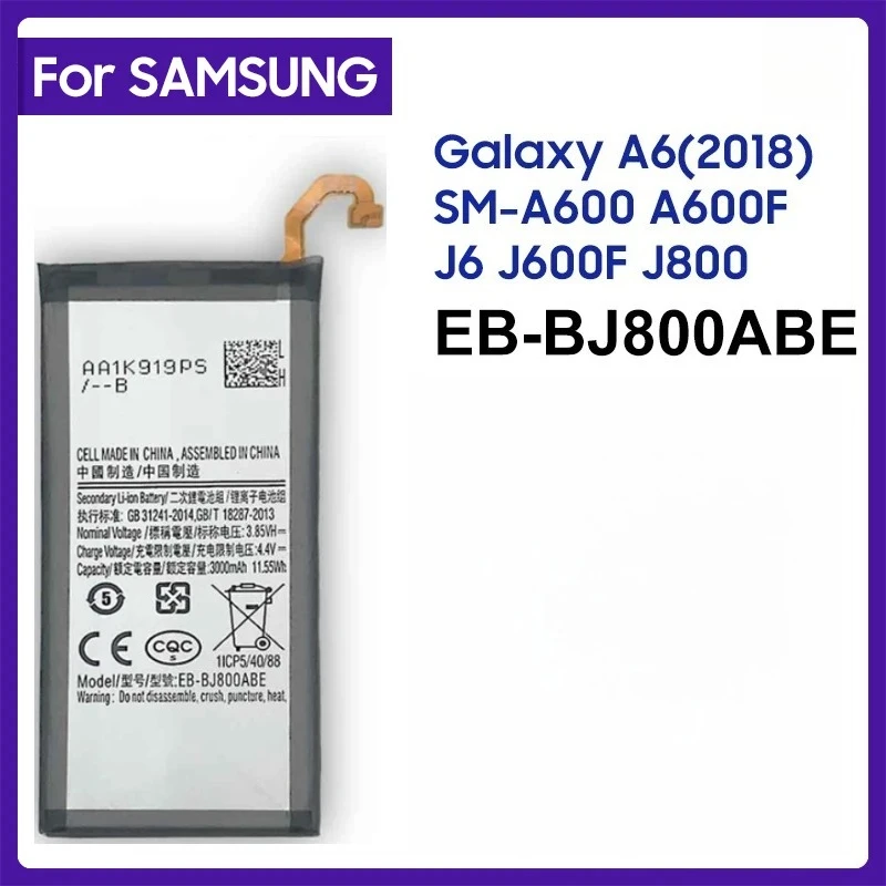 

Replacement Battery For Samsung Galaxy J6 2018 version A6 On6 SM-A600F J600 EB-BJ800ABE Rechargeable Battery 3000mAh