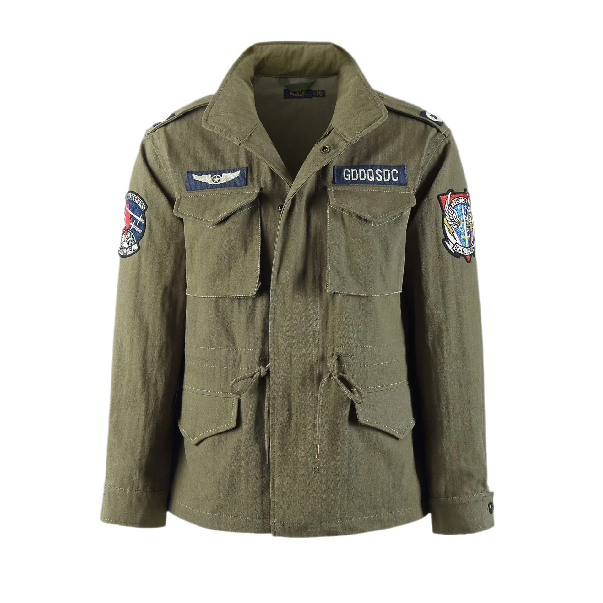

Vintage American Style M65 Herringbone Field Jacket for Men 380gsm 100% Cotton Embroidered Patch Hooded Trendy Amekaji Style
